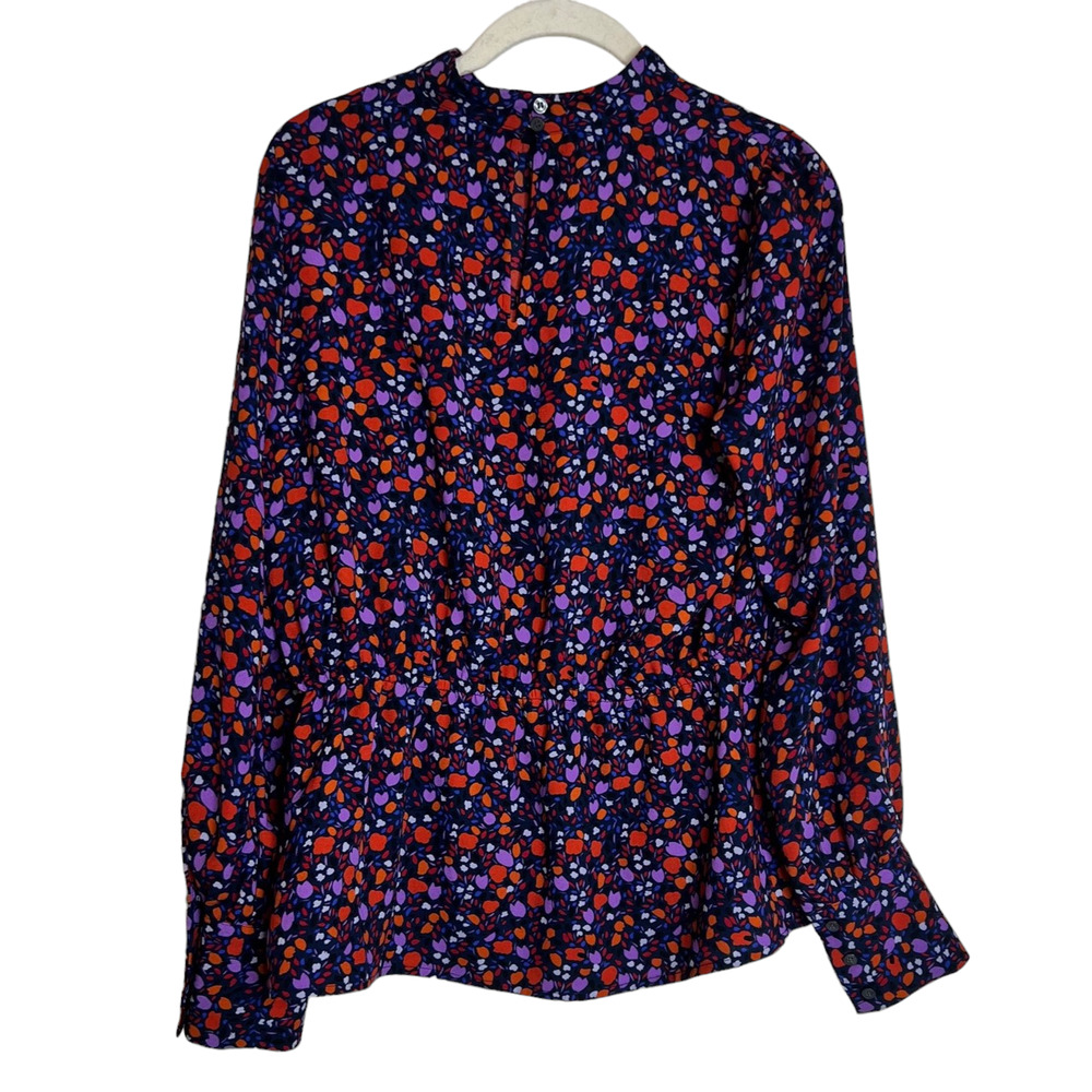 Halogen Womens Chiffon Peplum Blouse Small Navy Red Purple Floral Long Sleeve - Picture 3 of 5